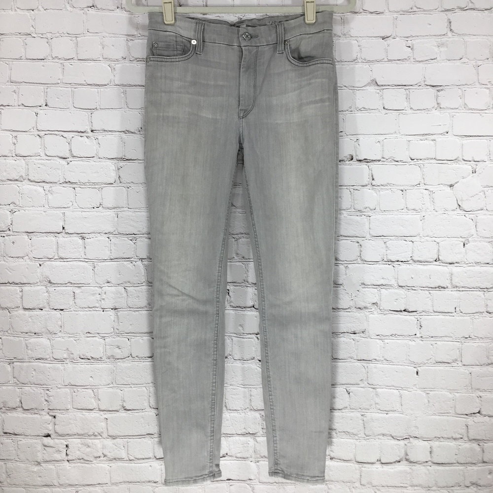 7FAM High Waist Cropped Skinny Grey Jeans